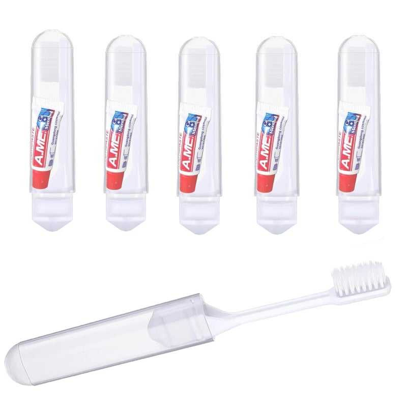Shirene Mini Toothbrush, 5 Pcs Travel Toothbrush Set, Portable Foldable Toothbrush with Mini Toothpaste, White, Manual, TOOTHBRUSH